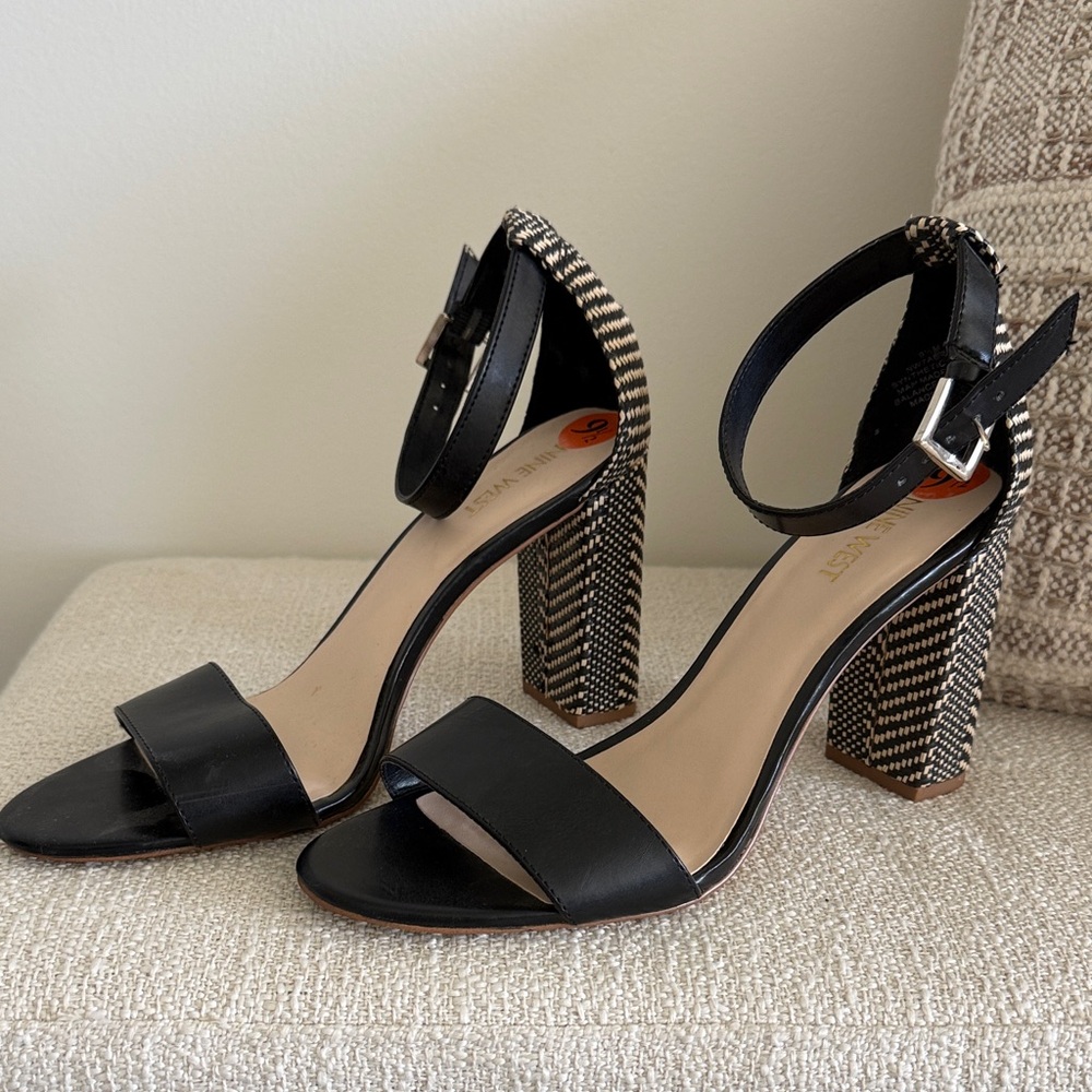 Nine West Black Ankle-Strap Block Heel Sandals -